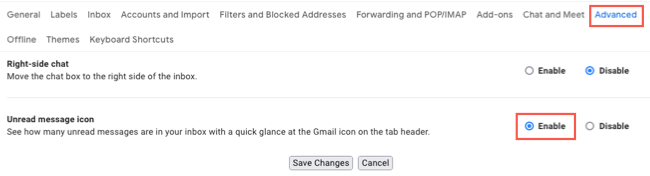 Enable the unread count feature
