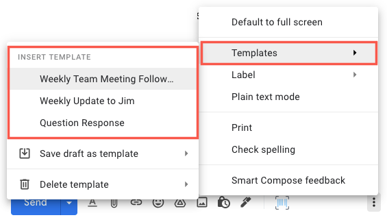 Insert a template options