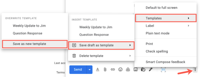 Save a new template in the menu