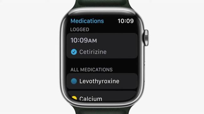 Medications in the Health app on an Apple Watch.
