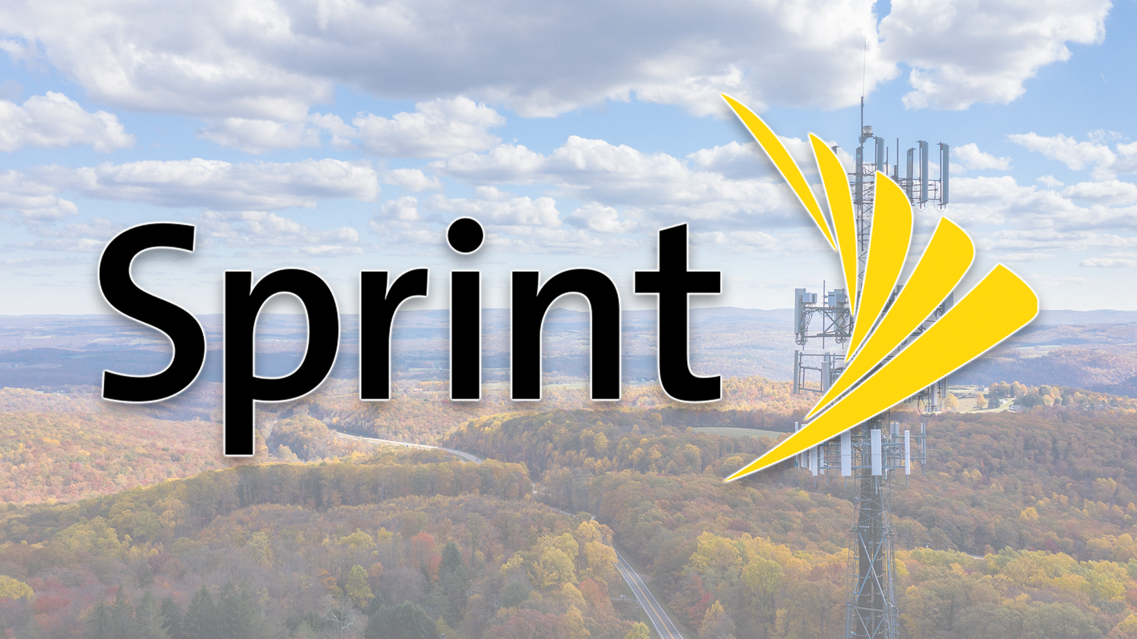 Sprint logo placed in front of an image of a mobile cell tower. 