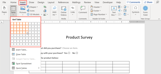 Microsoft Word Question Response Table Example How to Create a Basic Survey in Microsoft Word