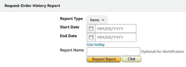 A screenshot of the Request Order History Report page.