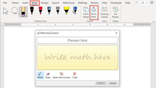 Empty Ink Plot For Math How to Use the Ink Features in Microsoft Office