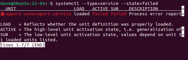 Relatando sobre serviços falhados com o SystemCTL