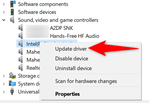 Device Manager updating audio drivers screenshot
