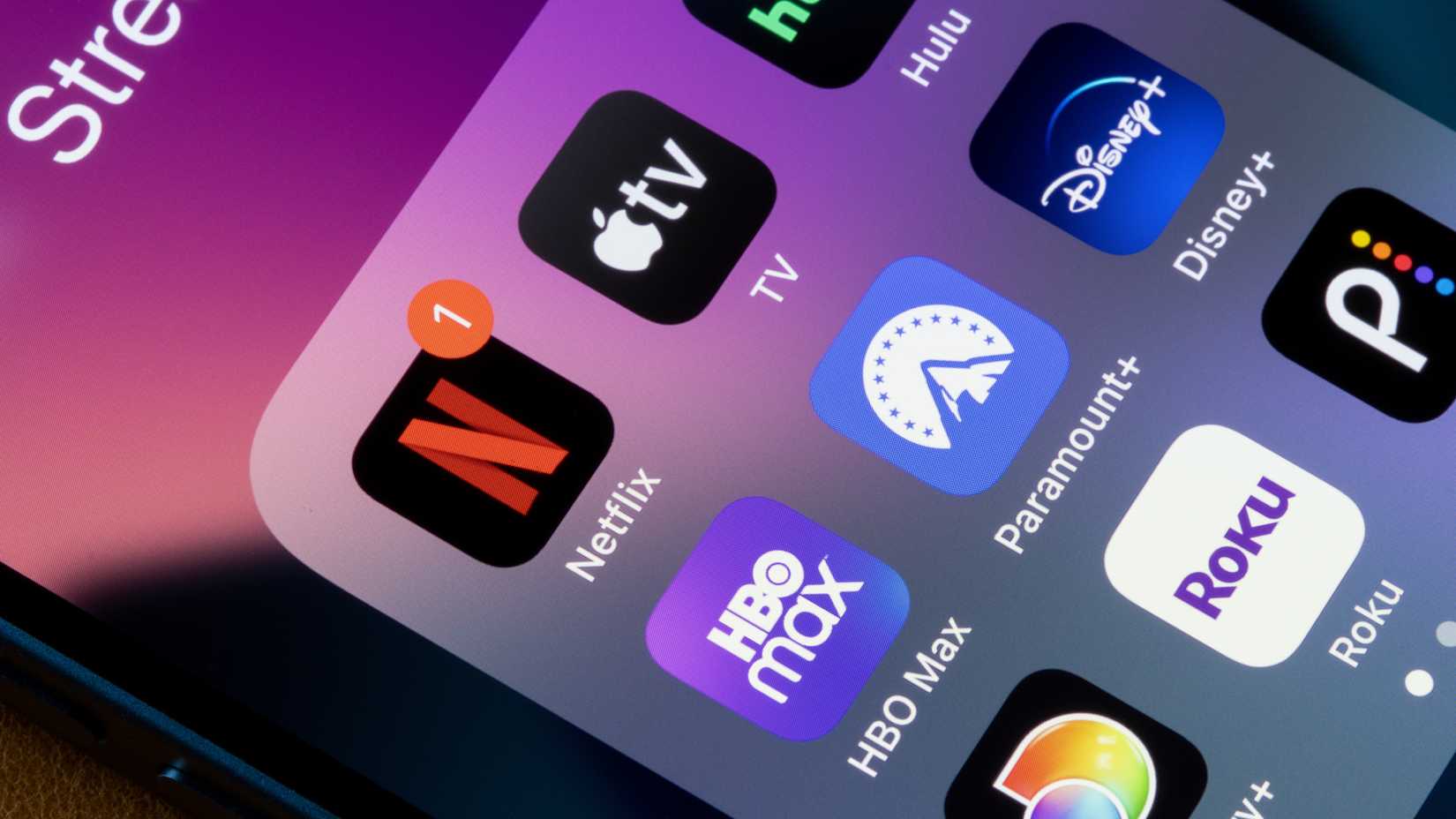 Assorted streaming app icons on a smartphone screen.