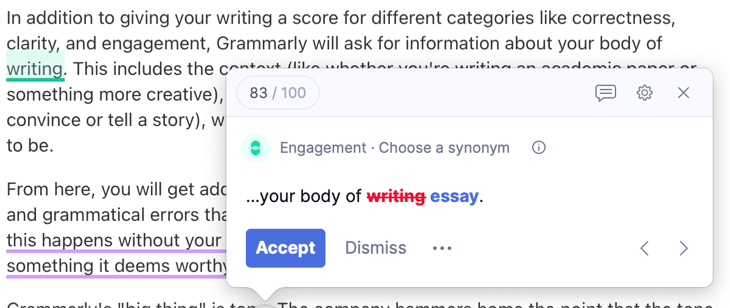 Grammarly faz uma sugestão ruim