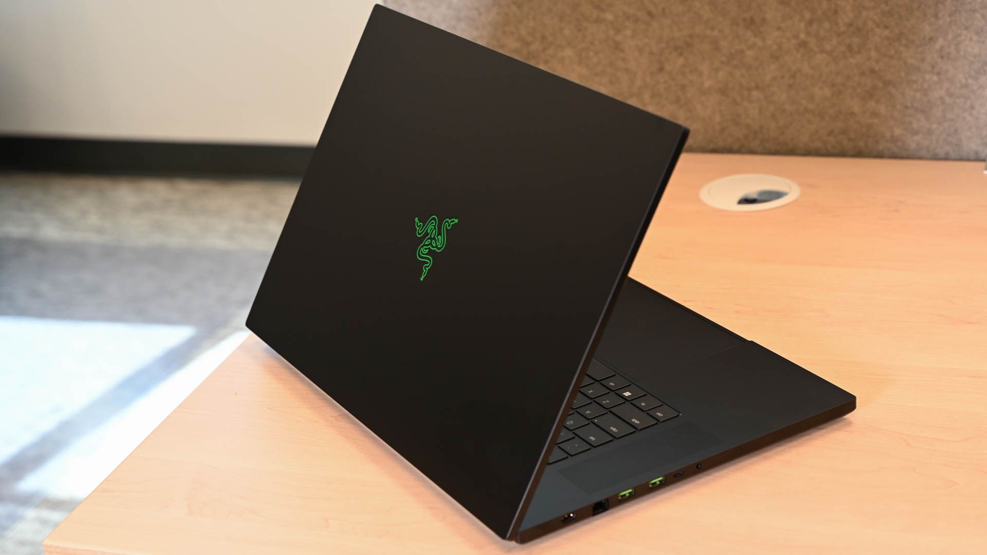 Open Razer Blade 18 on a desk.