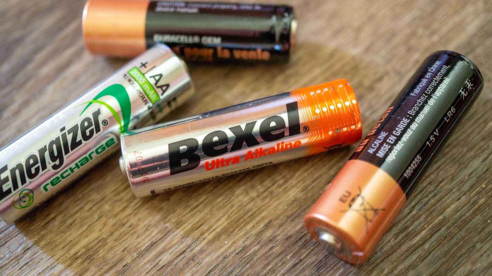 A selection of batteries on a table.