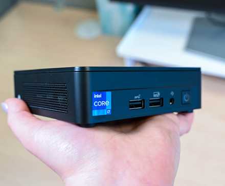 Someone holding the Intel NUC 13 Pro.