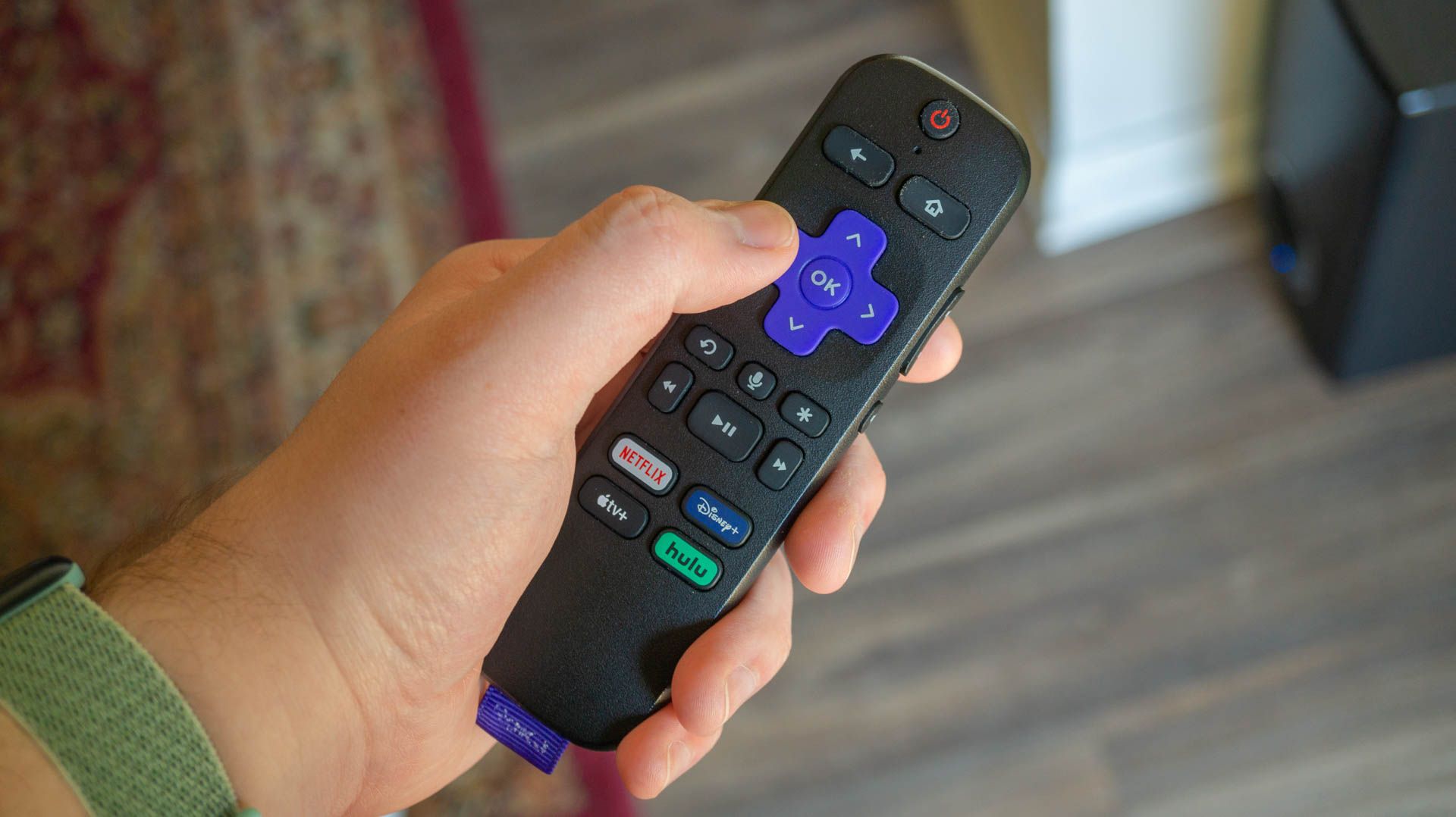 Person holding a Roku remote