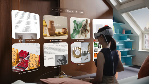 A woman viewing Safari tabs on the Vision Pro.