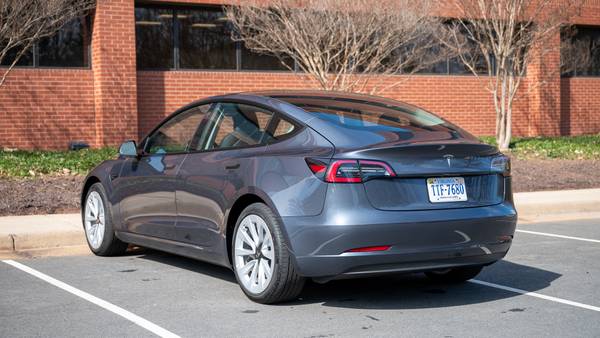 Rear angle of the Tesla Model 3