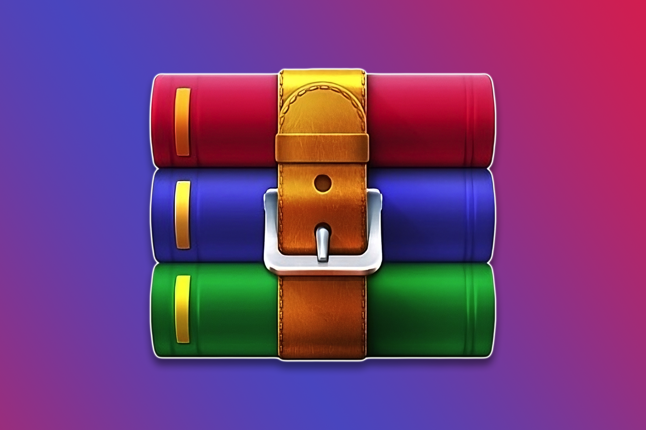 The WinRAR logo over a blue and red background.