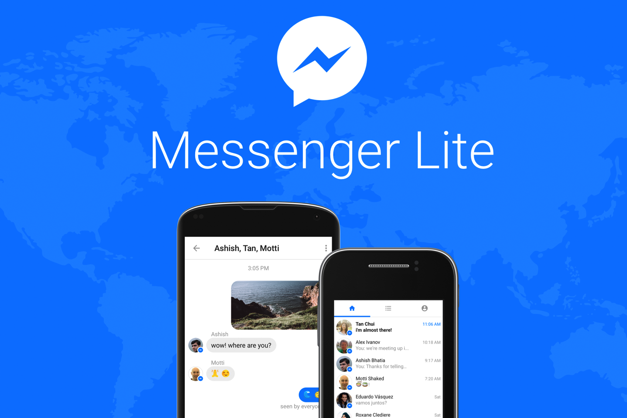 Banner for Messenger Lite with chats on smartphones.