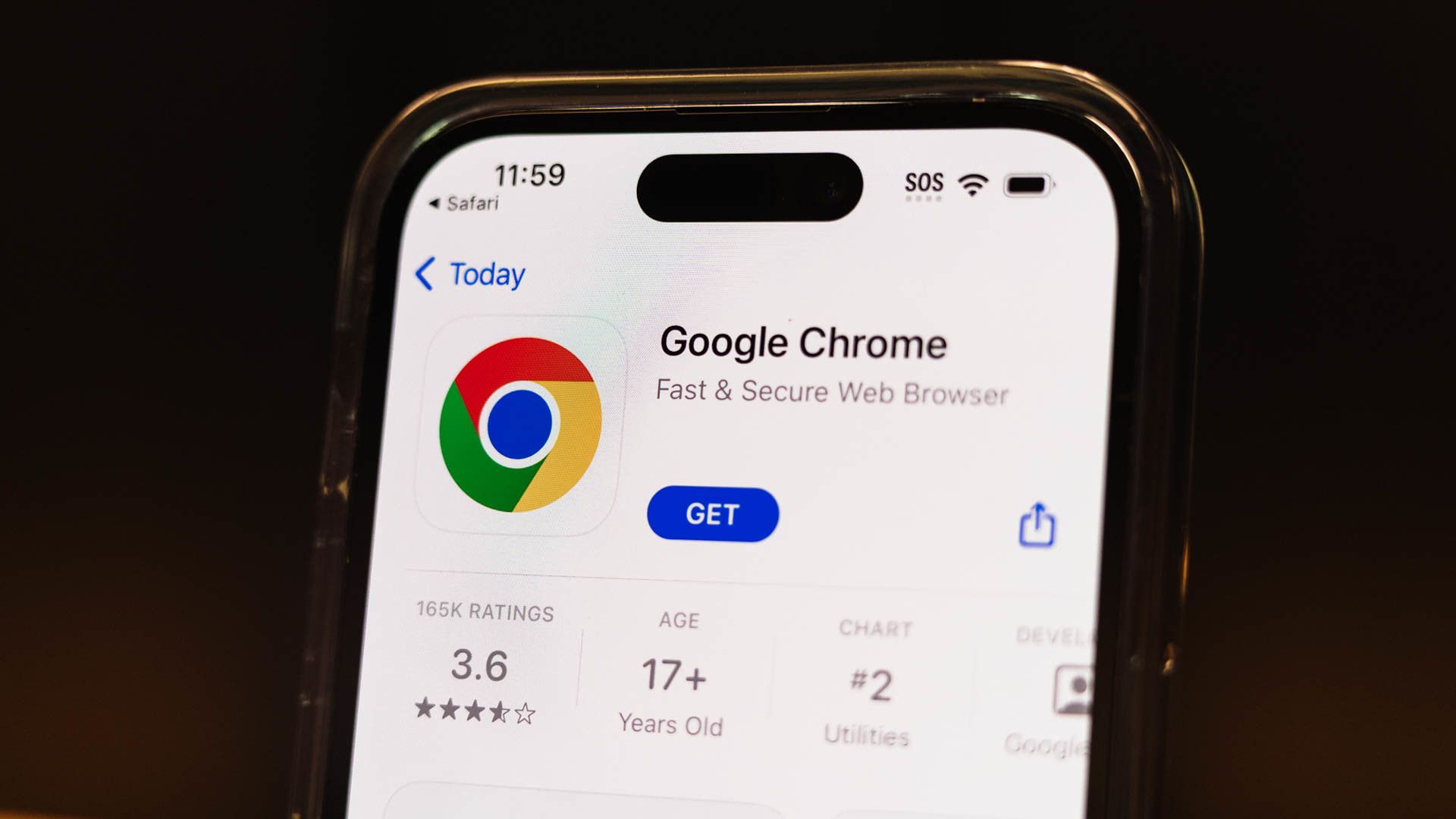 Google Chrome app listing in iOS app store. 