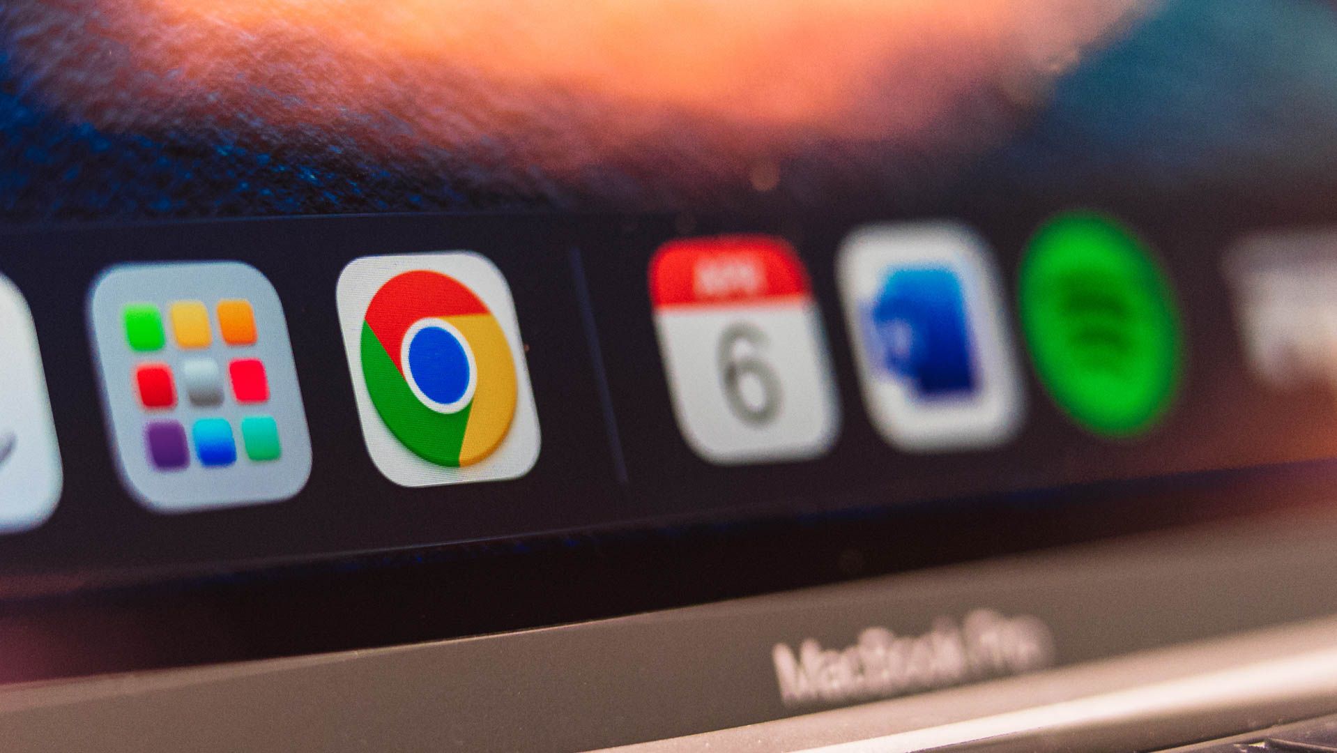 A close up of the Google Chrome app icon on a MacBook Pro.