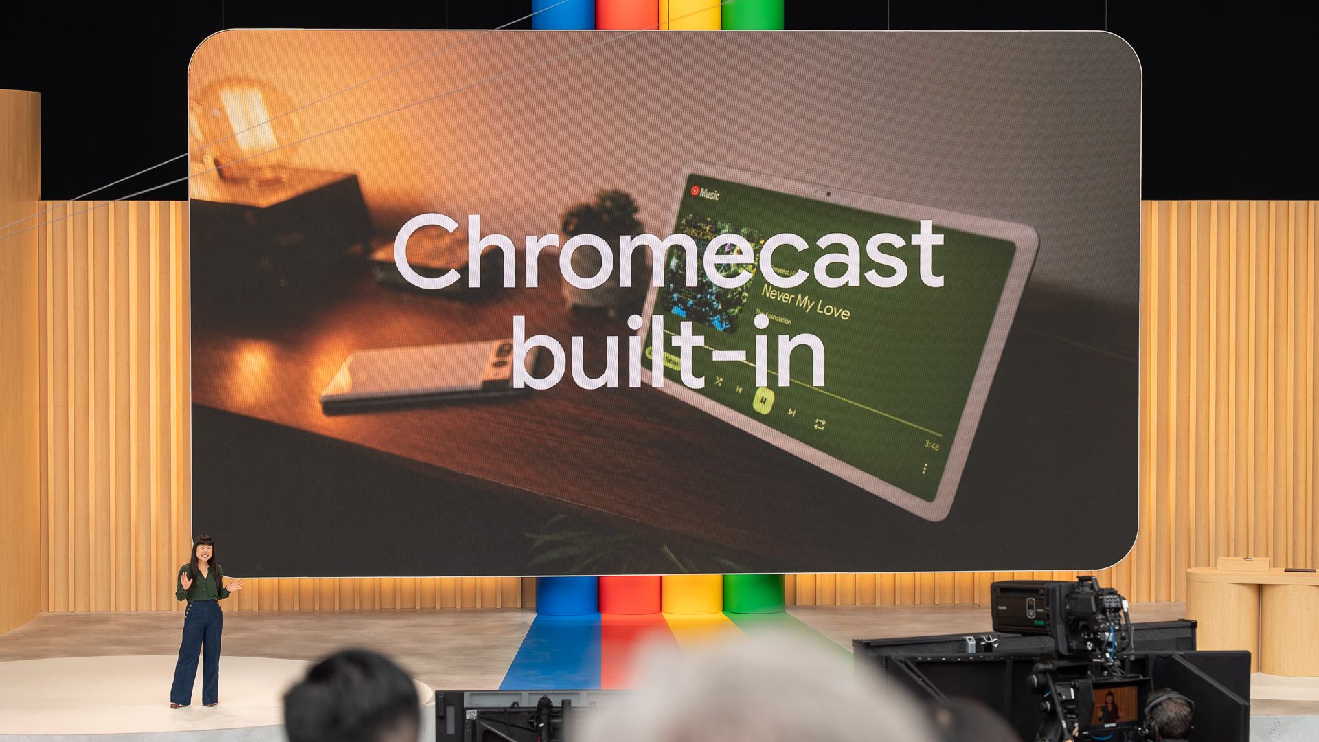 Google announcing Chromecast built-in functionality for the Pixel Tablet at I/O 2023.