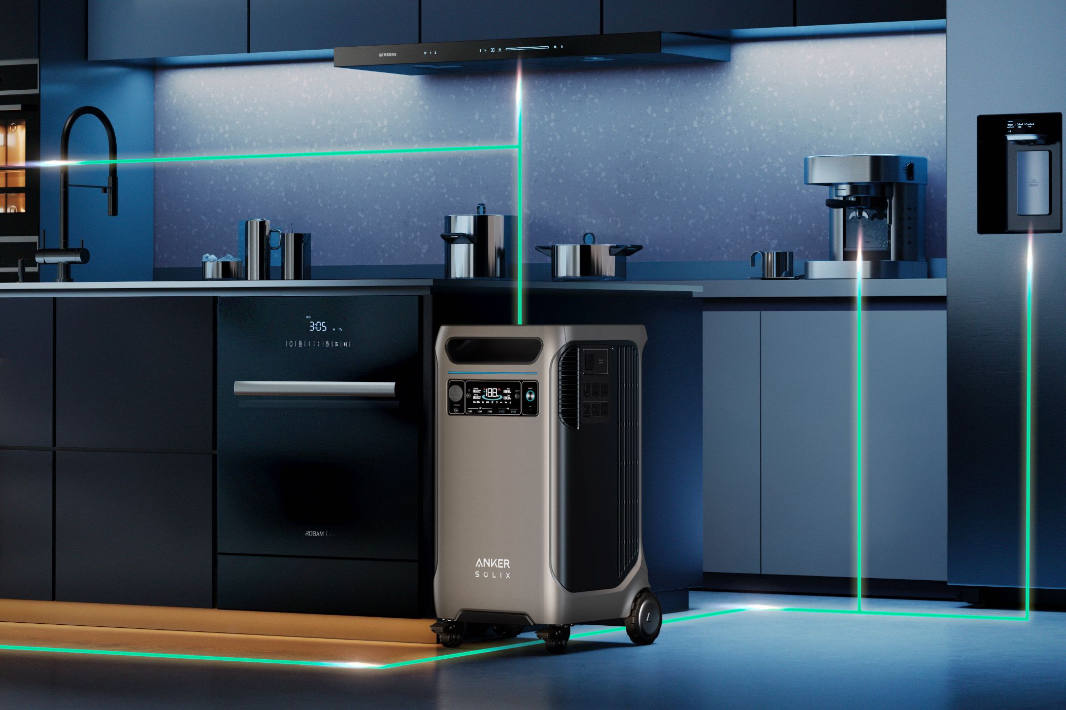 Anker SOLIX F3800 press image in a kitchen