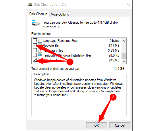Select what you want to clean again, then click "OK."