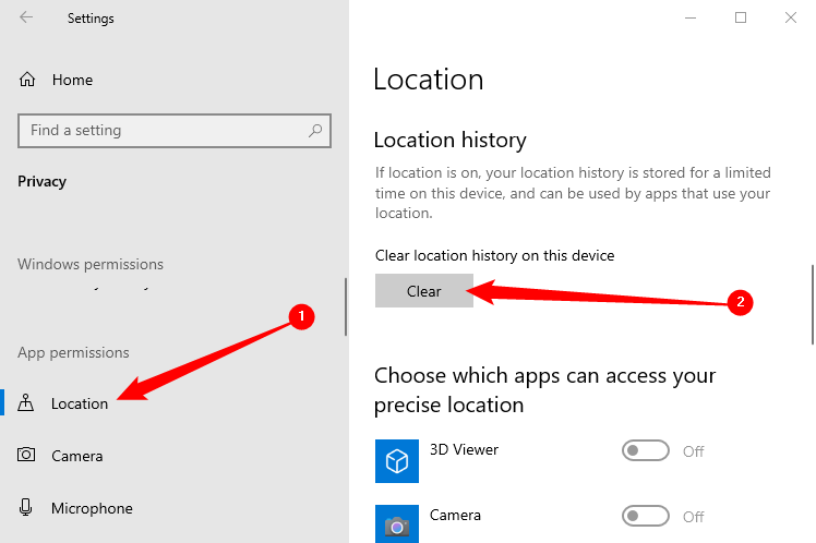 Scroll down to "Location," then click "Clear."