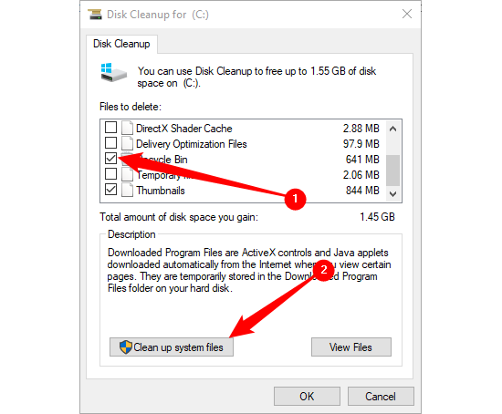 Click "Clean Up System Files." 