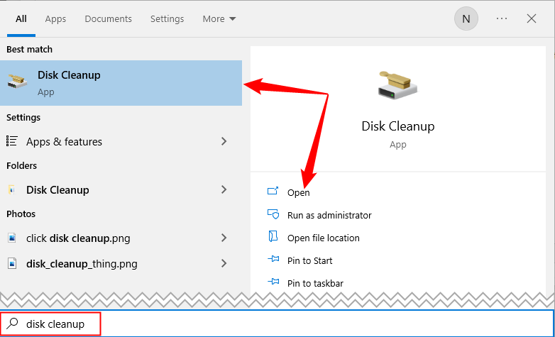 Search for "Disk Cleanup" in the Start Menu search.
