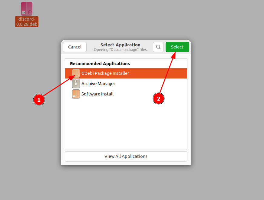 choose gdebi from the list and press select
