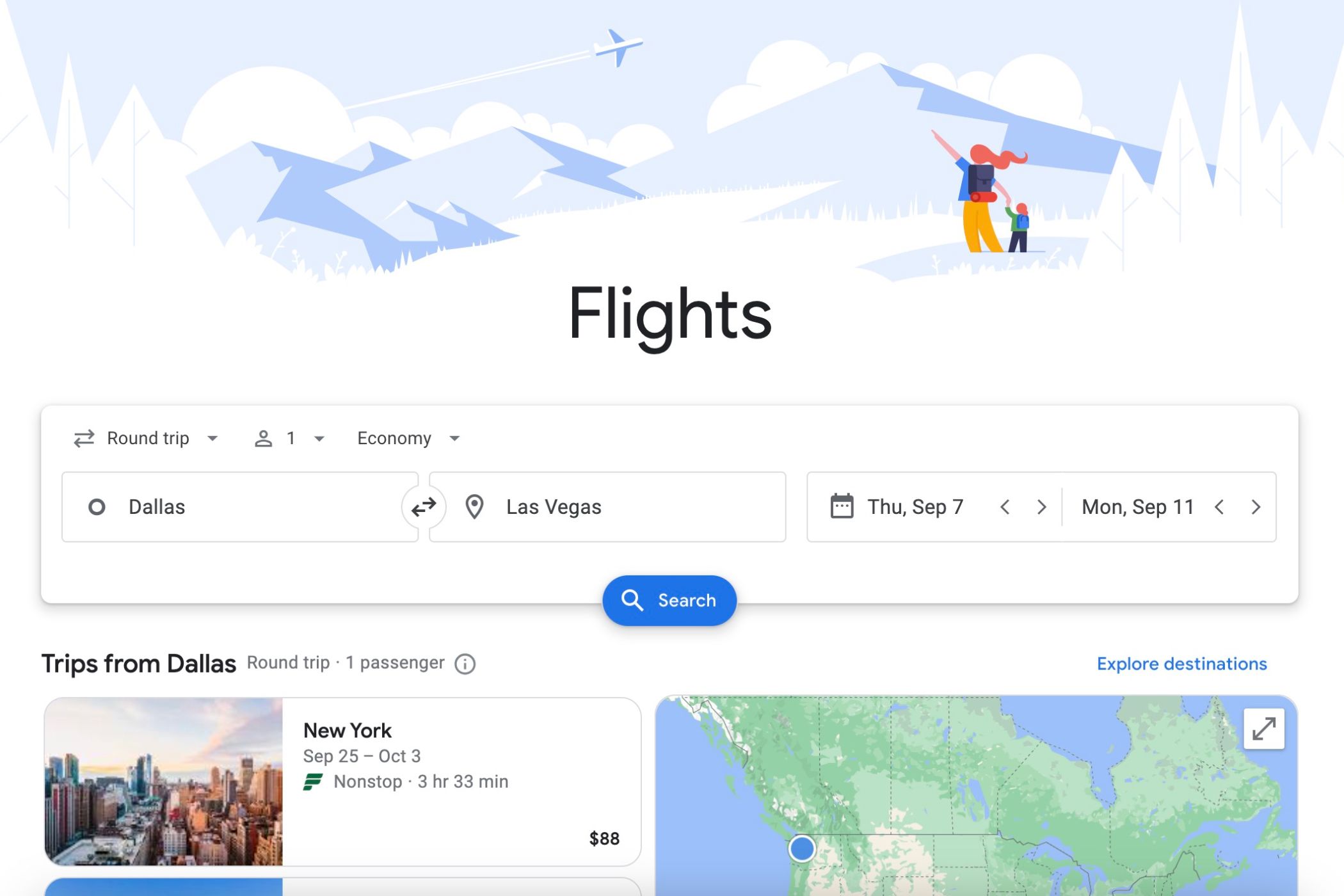 Sample image of the Google Flights website. 