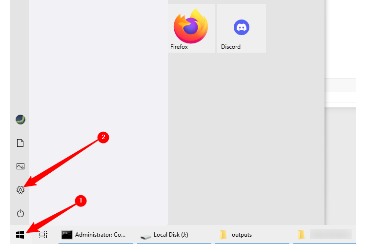 Click the Start button, then click the gear icon to open the Settings app. 
