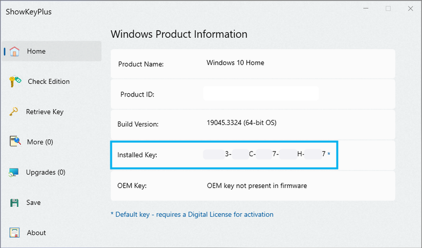 ShowKeyPlus on Windows 10. 