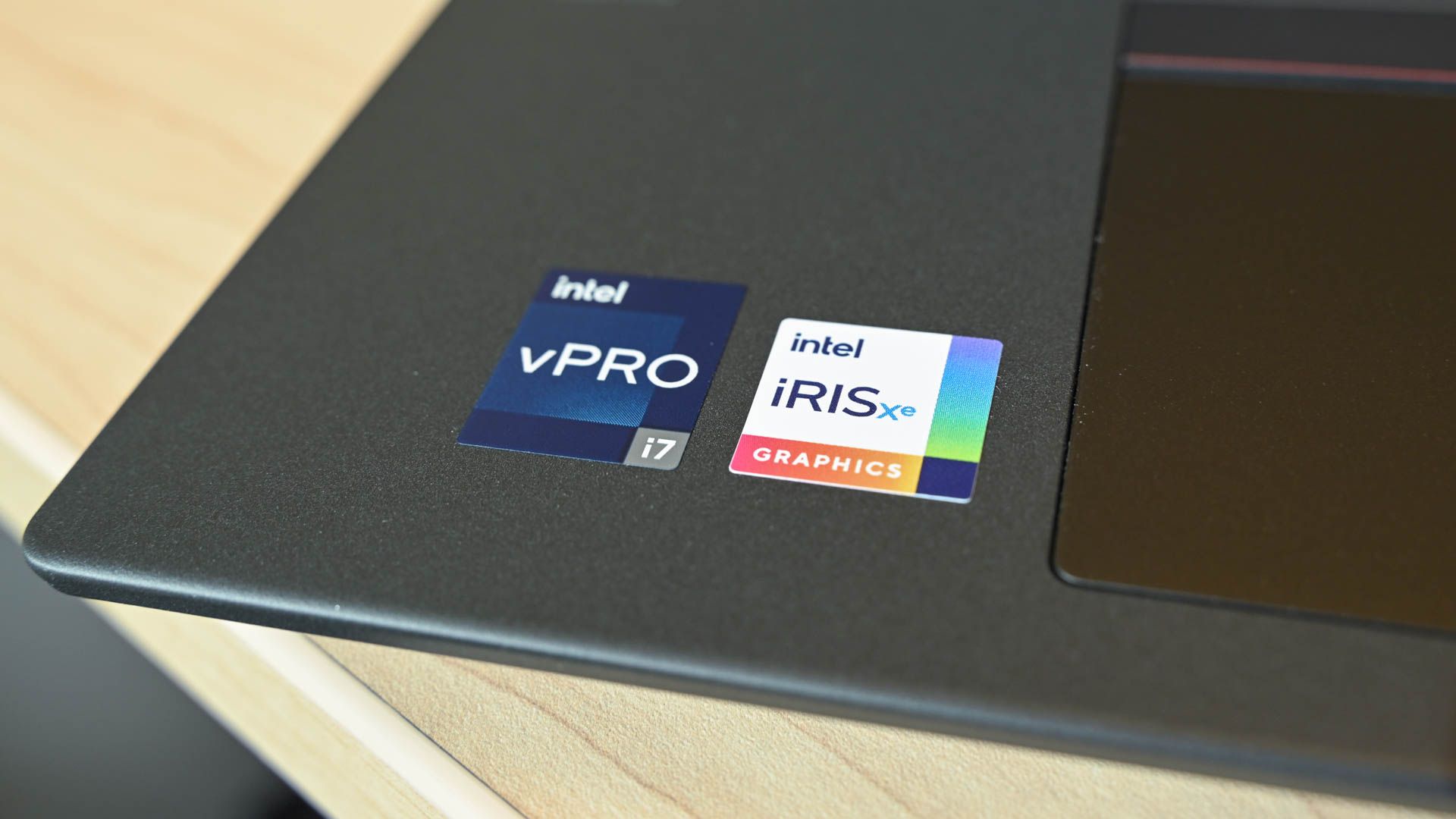 Intel vPRO i7 and iRISxe graphics stickers on the Lenovo ThinkPad T16 Gen 1