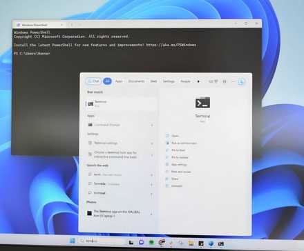 The Terminal can run PowerShell or Command Prompt.