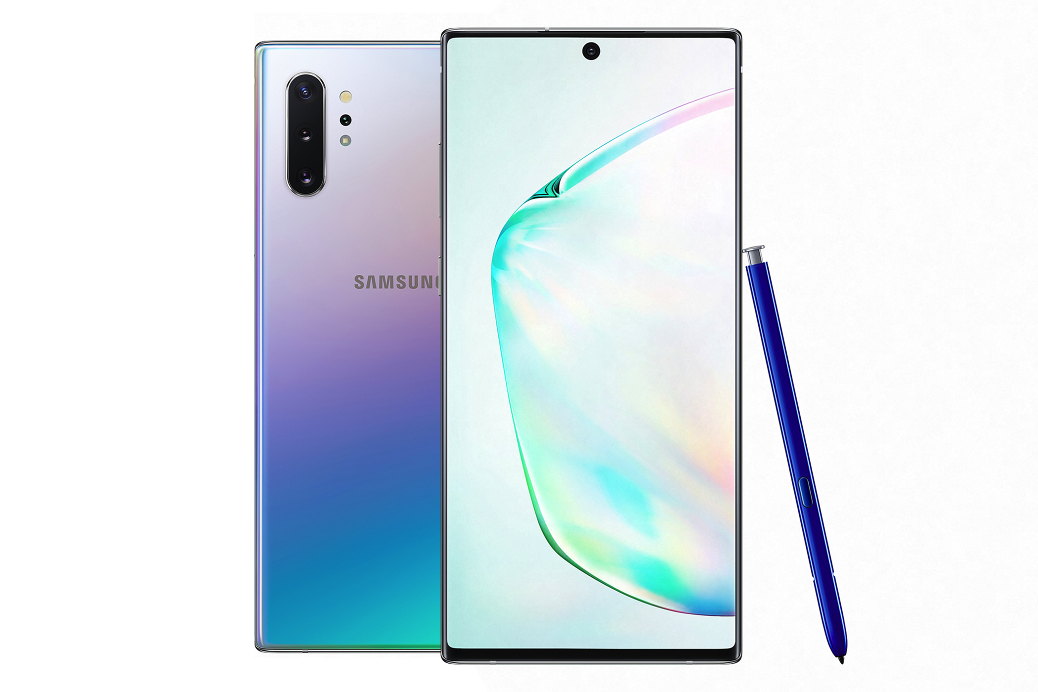 The Samsung Galaxy Note 10 on a white background.