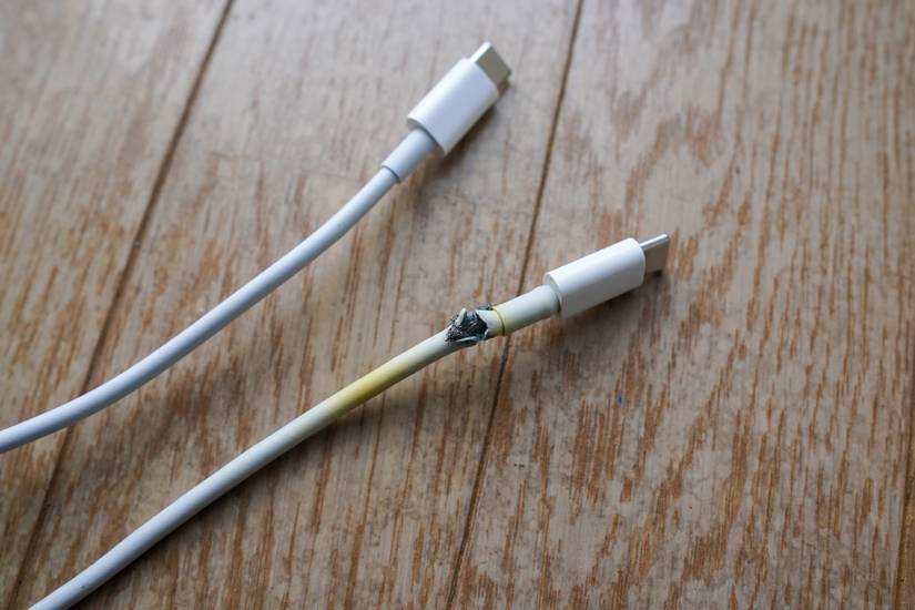 USB-C cable damage frayed wires bent pins