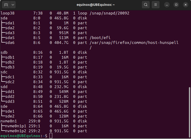 List the partition tables in Ubuntu