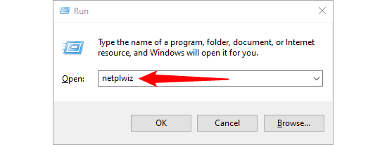 Netplzwiz in a Run window.