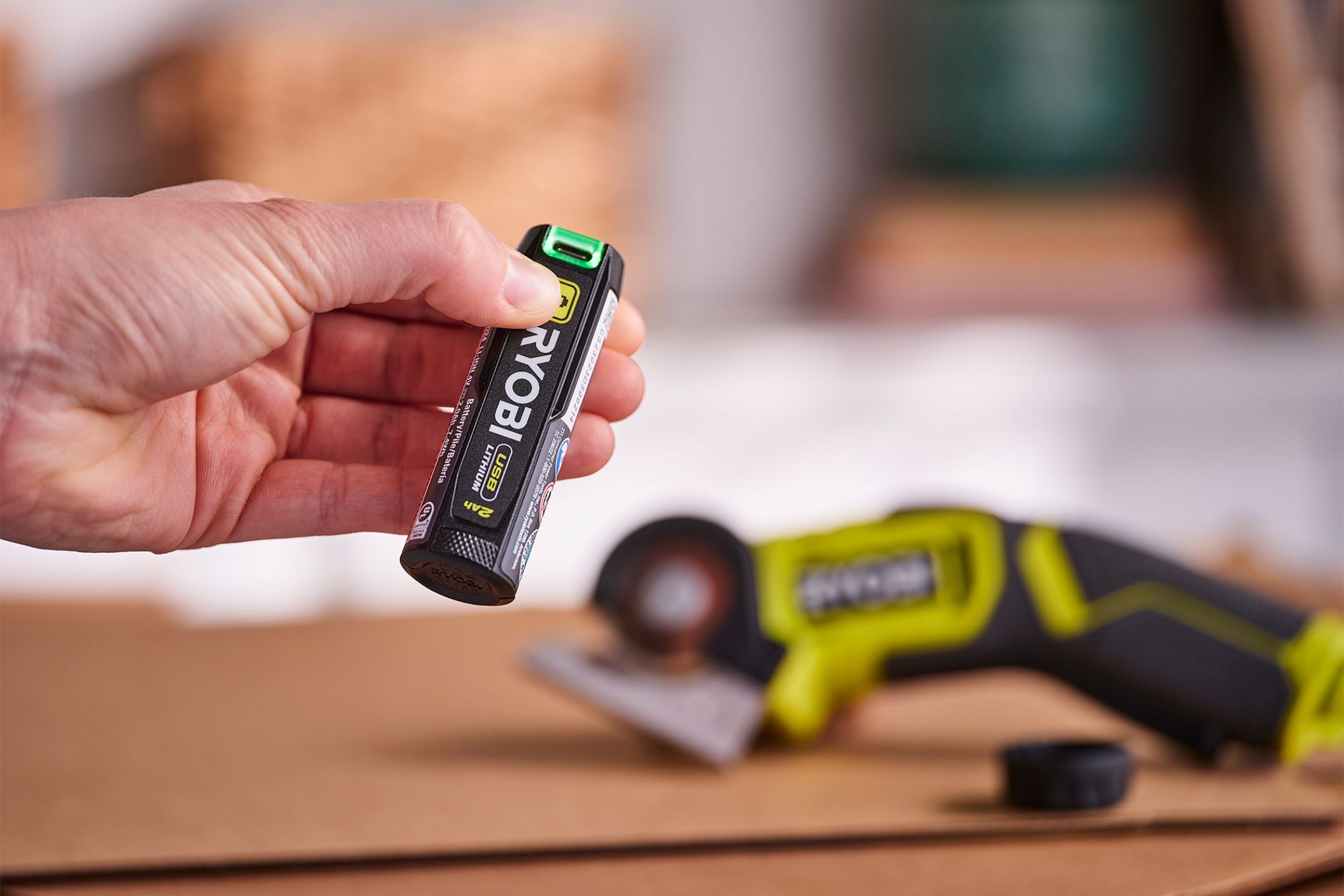 Ryobi's USB Lithium battery and a tool. 