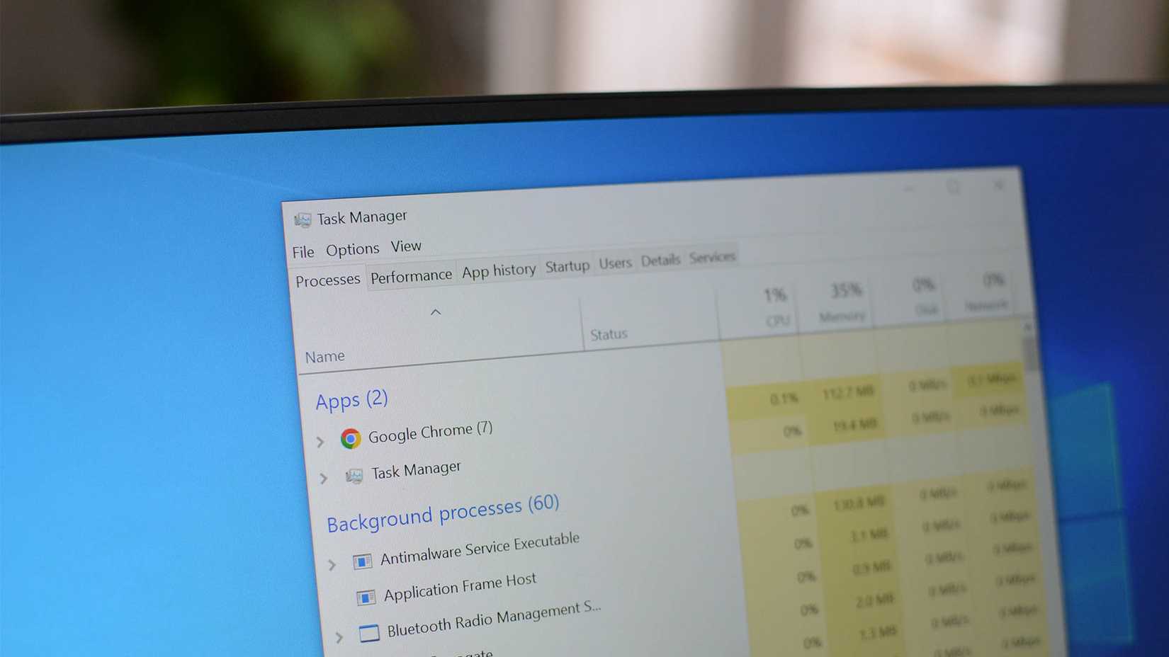Gerenciador de tarefas no Windows 10.