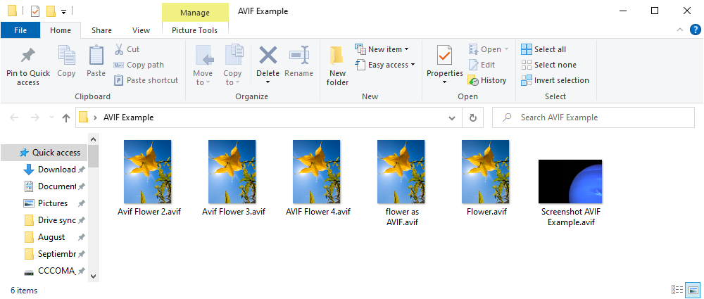 Functioning AVIF image thumbnails in File Explorer. 