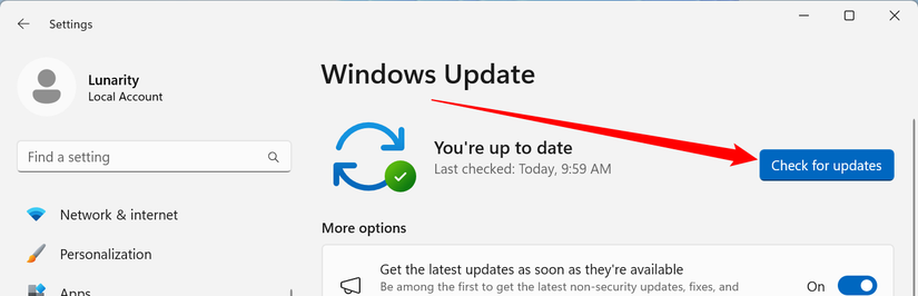 Нажмите синюю кнопку "Проверить наличие обновлений".
