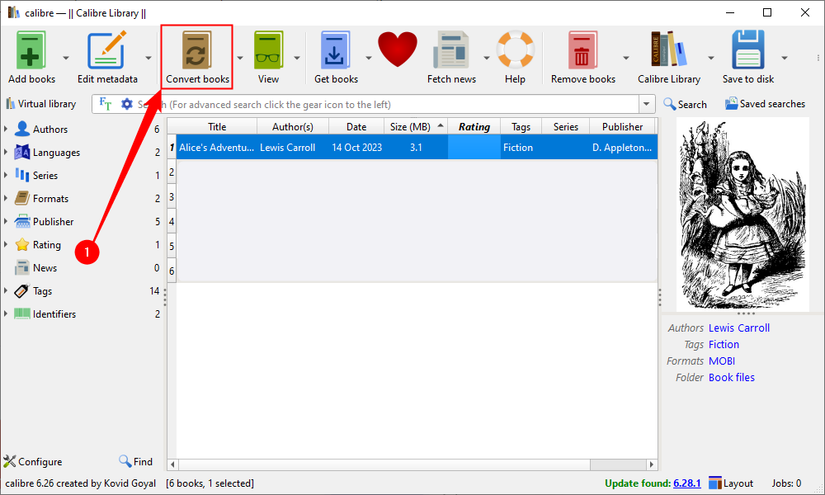 Select the book, then click "Convert Books."