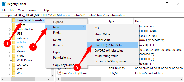 Creating a new DWORD on Windows 10. 