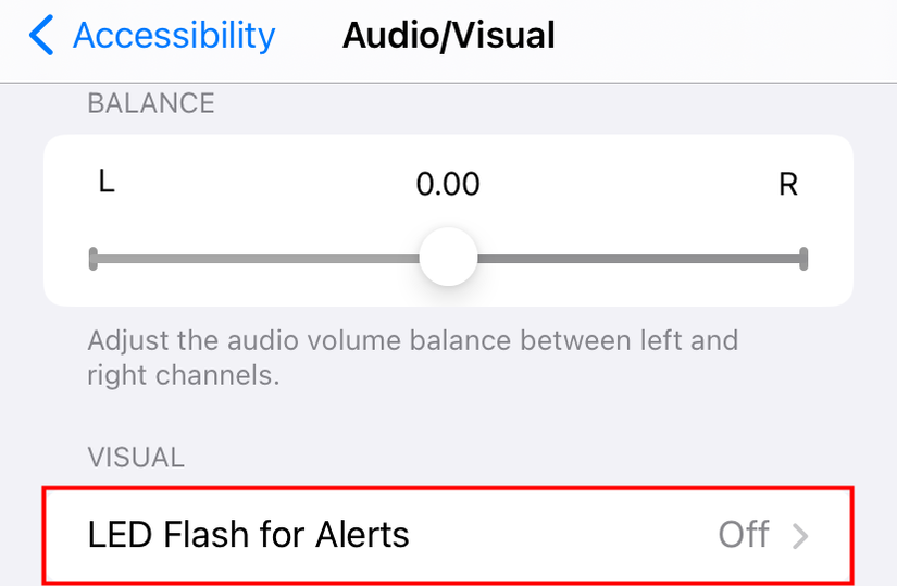 Open the "LED Flash for Alerts" option under "Visual." 