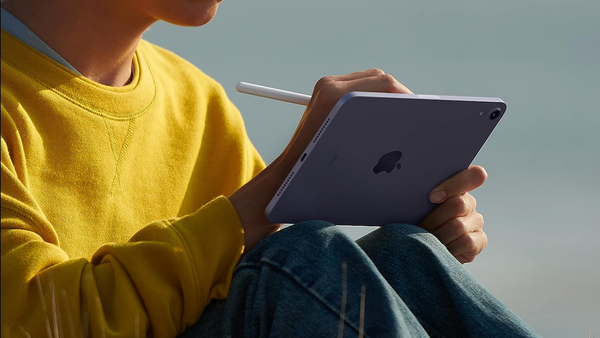 Person using a Apple iPad Mini (6th Generation) with an Apple Pencil.