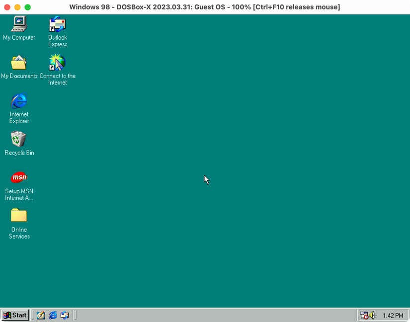 Windows 98 em execução no DOSBox-X.