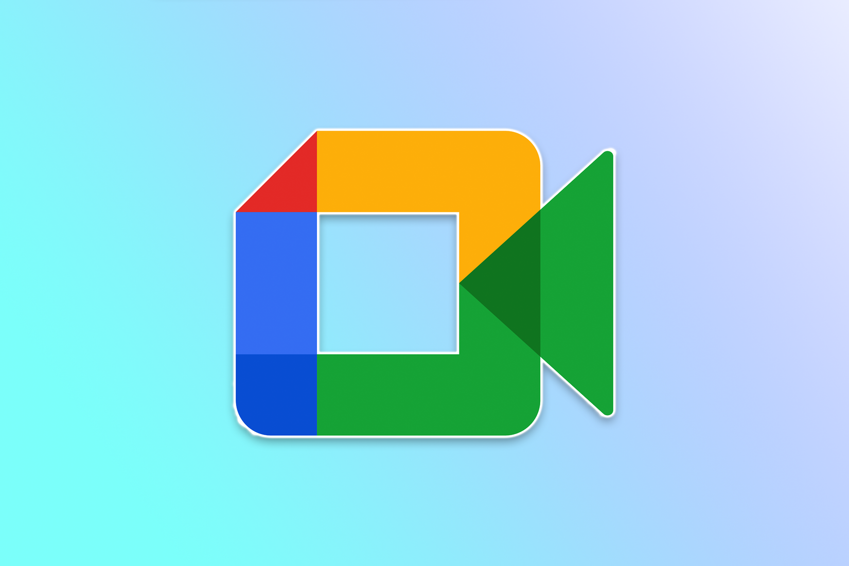 Google Meet logo on a colorful background.