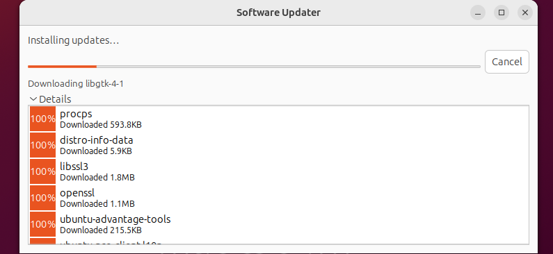 The installation of updates is underway. 