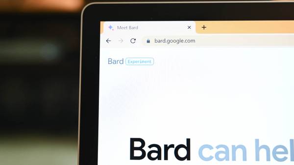 Google Bard webpage open on corner of a laptop.